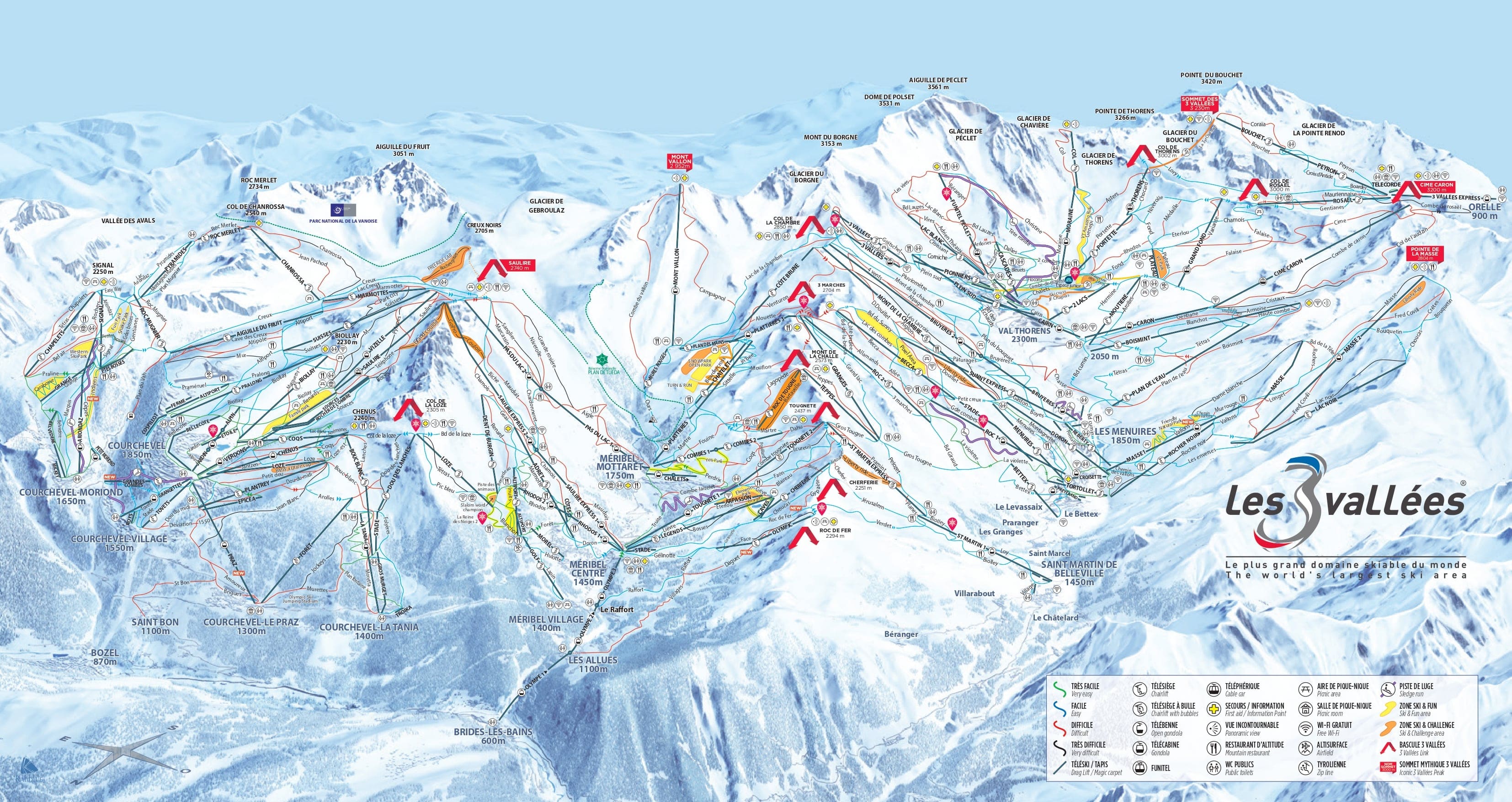 Map of the ski area of les 3 vallées